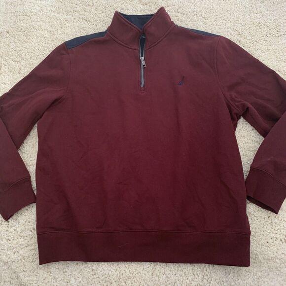 NAUTICA Sweatshirt Mens XL Wine 1/4 Zip Pullover Logo Spell Out Nylon Collared - Picture 7 of 7